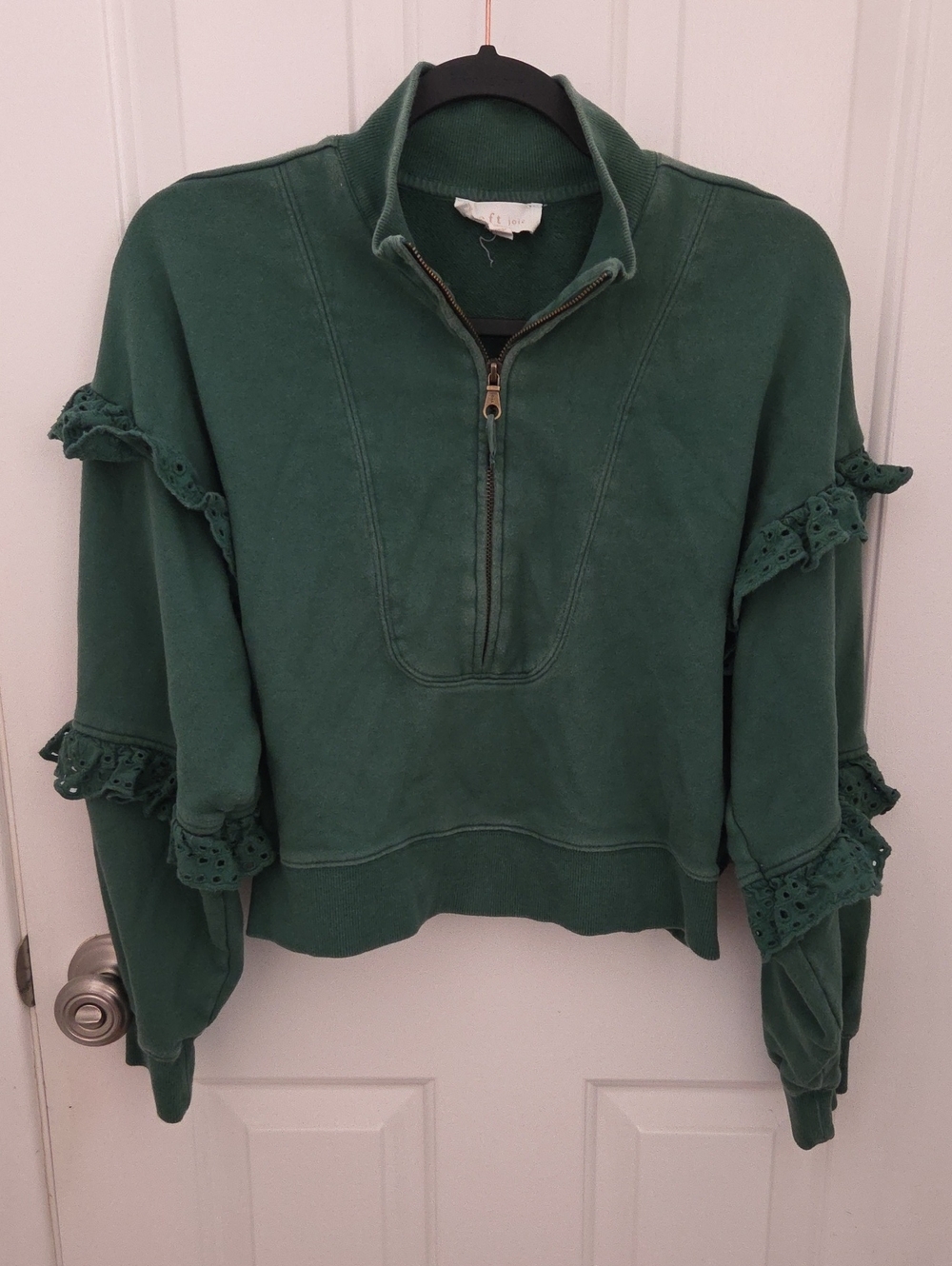 Soft Joie Forest Green Ruffle Half-Zip Sweatshirt
